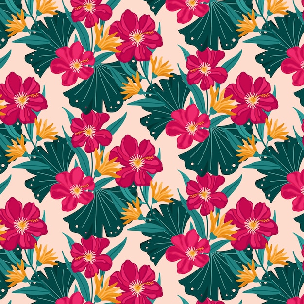 Vector flat design hibiscus flower pattern