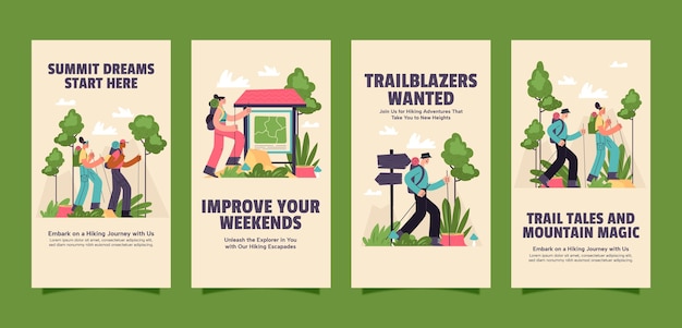 Flat design hiking adventure instagram stories