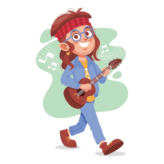 Flat design hippie cartoon illustration