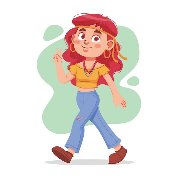 Flat design hippie cartoon illustration