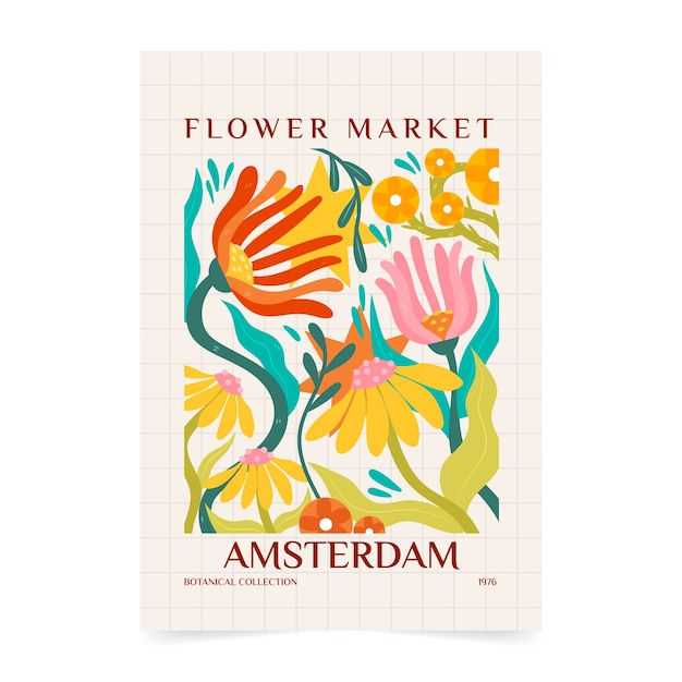 Vector flat design hippie market poster template