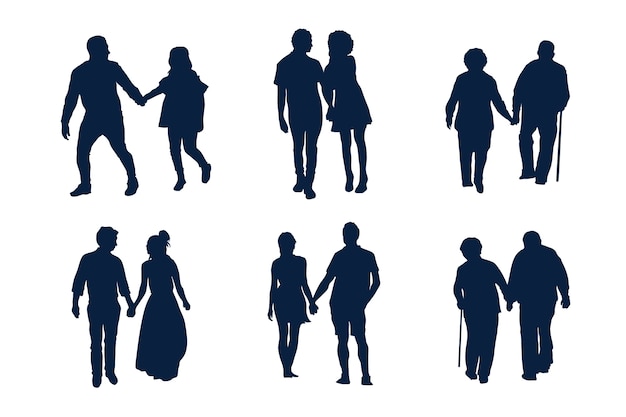 Vector flat design holding hands silhouette