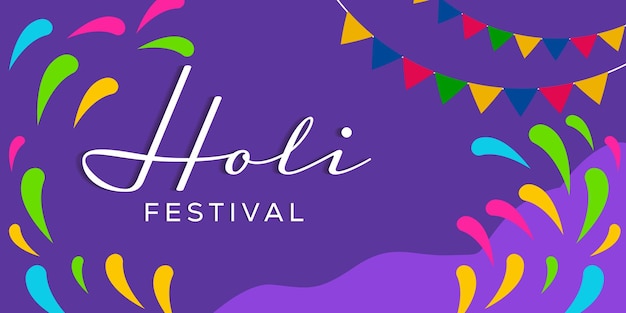 flat design holi festival horizontal banner illustration