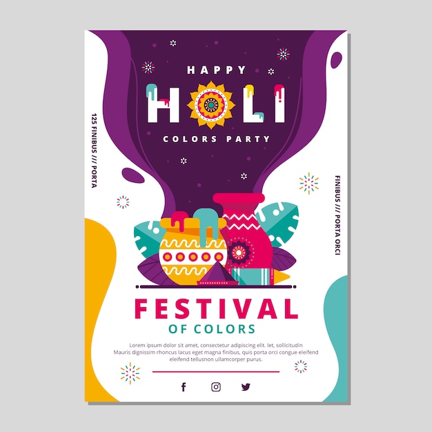 평면 디자인 holi 축제 포스터 템플릿