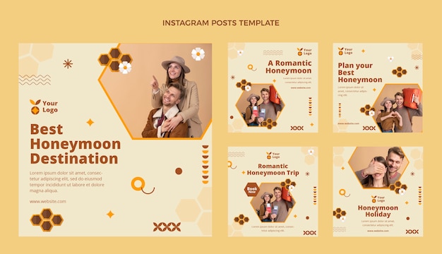 Vector flat design honeymoon template