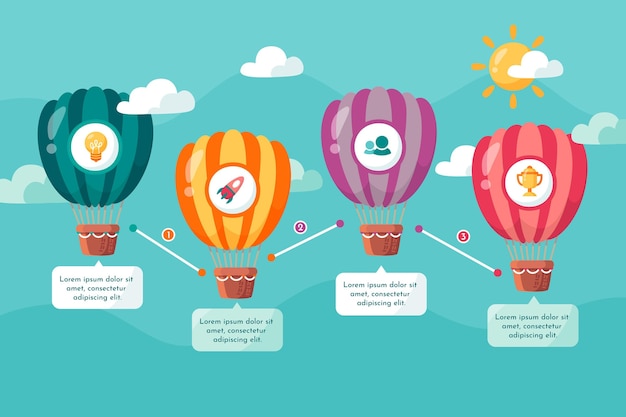 Flat design hot air balloons infographics