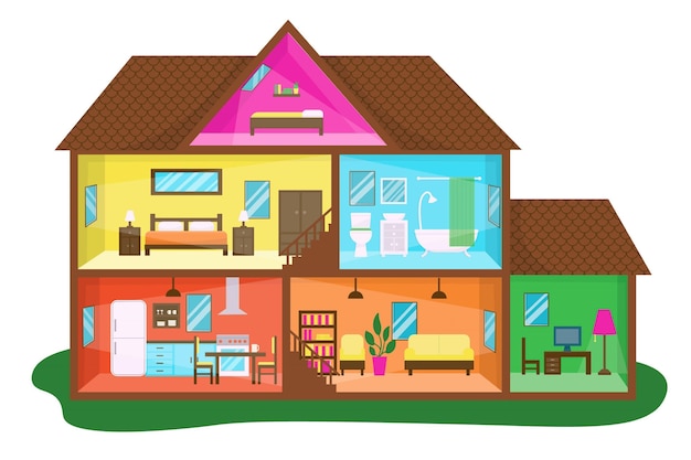 Vector flat design house in cross-section illustration