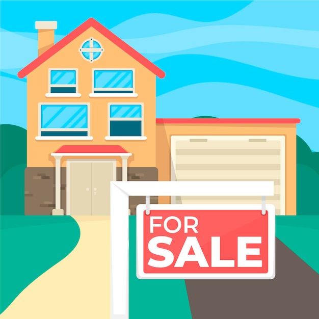 Flat design house for sale banner