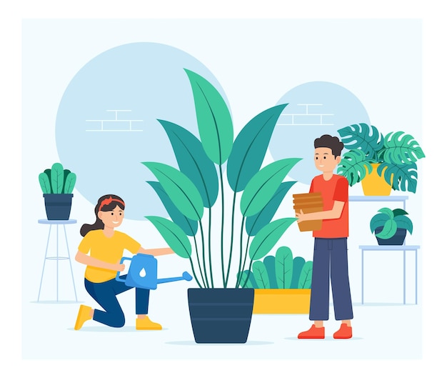 Vector flat design of houseplant care