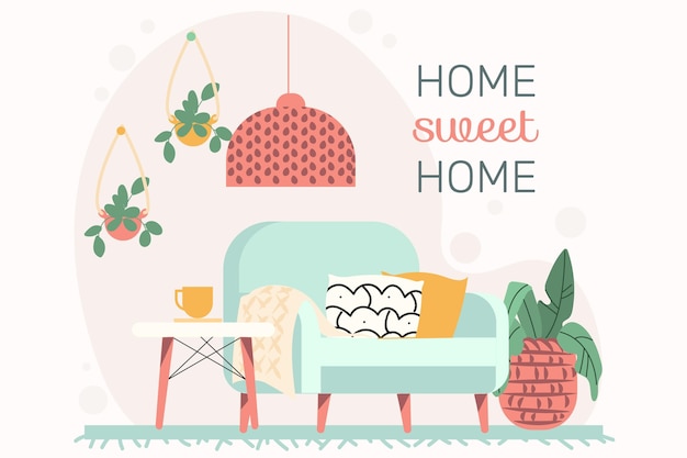 Vector flat design hygge indoors furniture