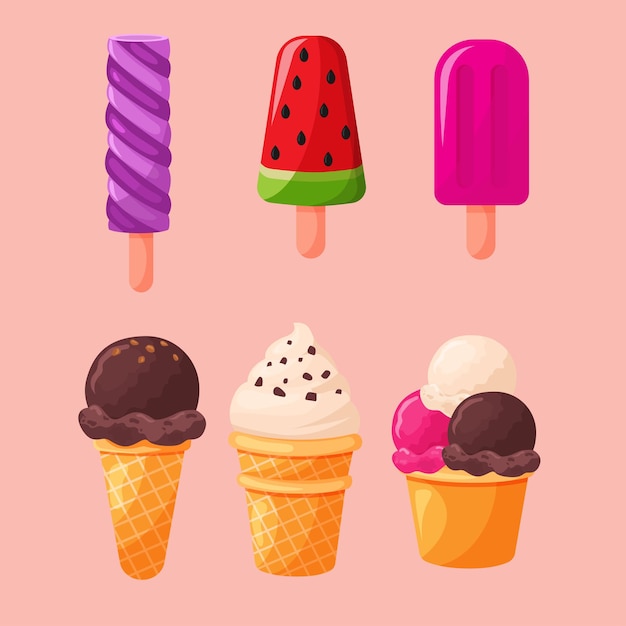 Плоский дизайн мороженого иллюстрации