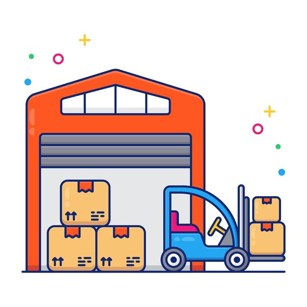 A flat design icon of warehouse