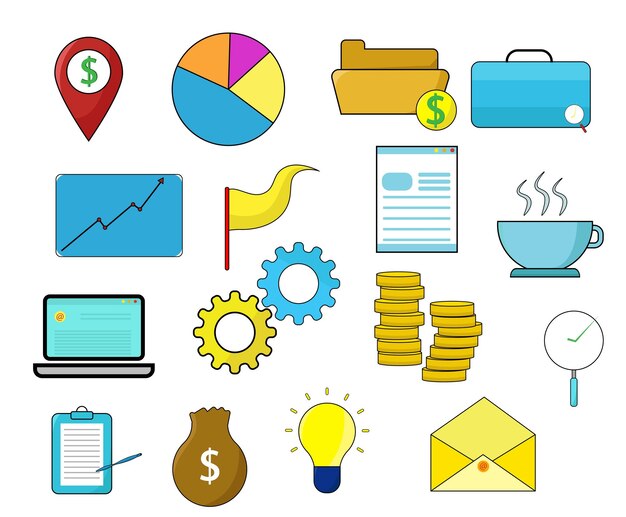 Vector flat design icons office and business