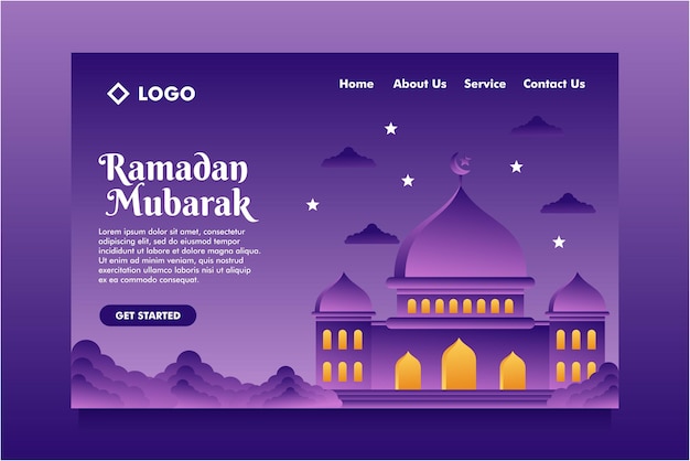 Design piatto modello di progettazione della pagina di destinazione del ramadan mubarak illustrato