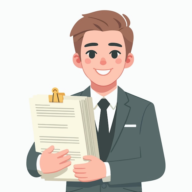 Flat design illustration of a business man holding a paper document