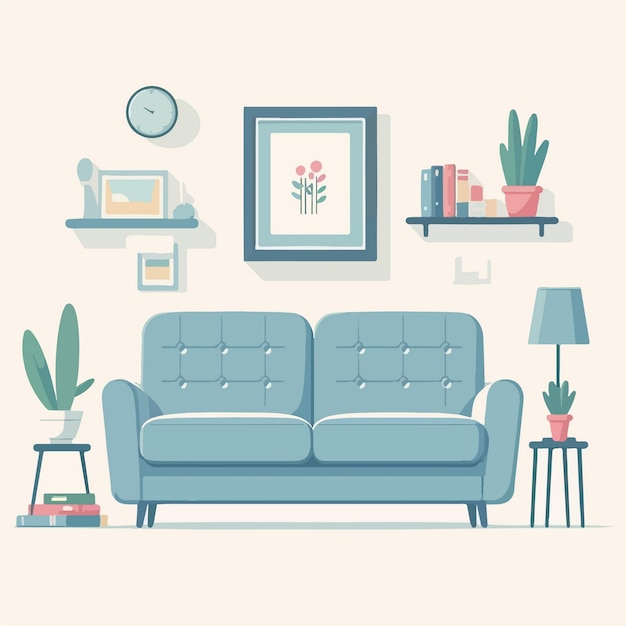 Vector flat design illustration of classic simple room decoration