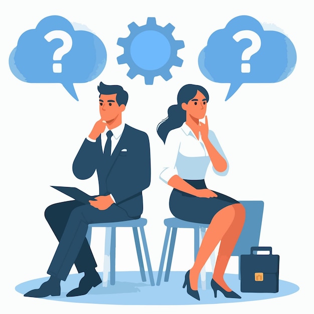 Vector flat design illustration of confused business people making decisions together