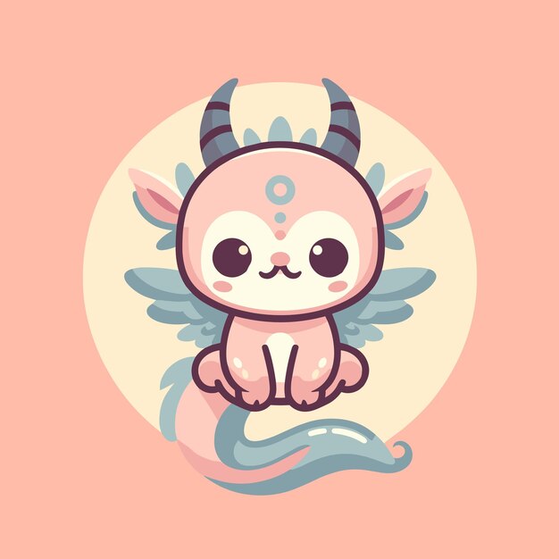 Vector a flat design illustration of cute mystical creature from chinese