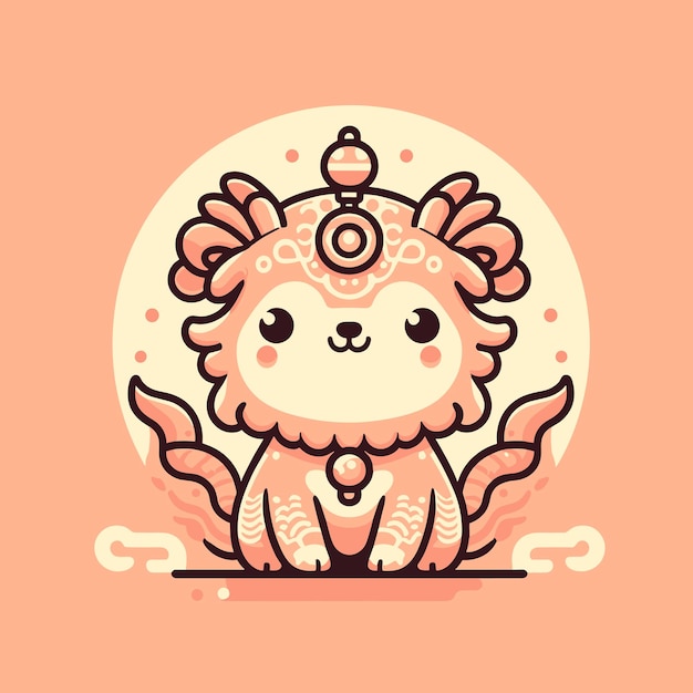 Vector a flat design illustration of cute mystical creature from chinese