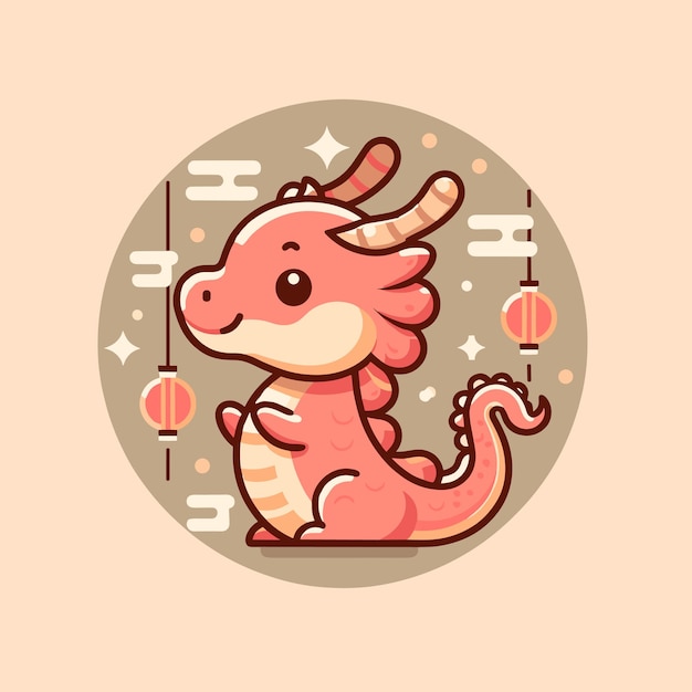 Vector a flat design illustration of cute mystical creature from chinese