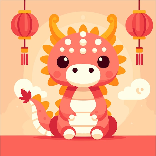 Vector a flat design illustration of cute mystical creature from chinese