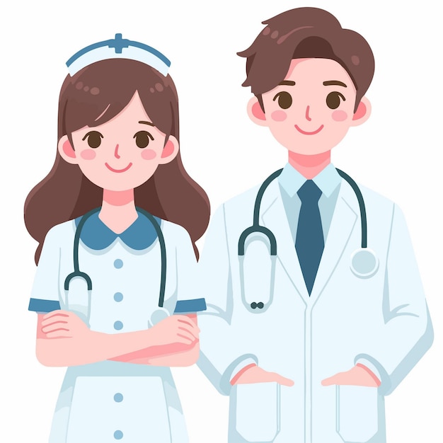 医師と看護師の夫婦の平らなデザインのイラスト