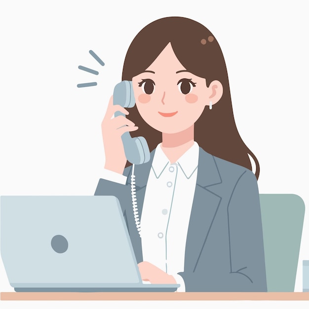 flat design illustration of female admin receiving a call from a customer