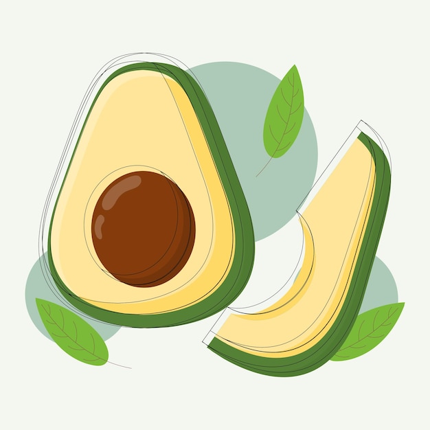 Flat design illustration of fresh slices of avocado. Isolated fruit design