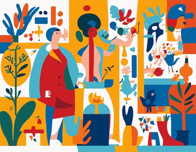 Flat design illustration inspired by Matisse's cutout artworks