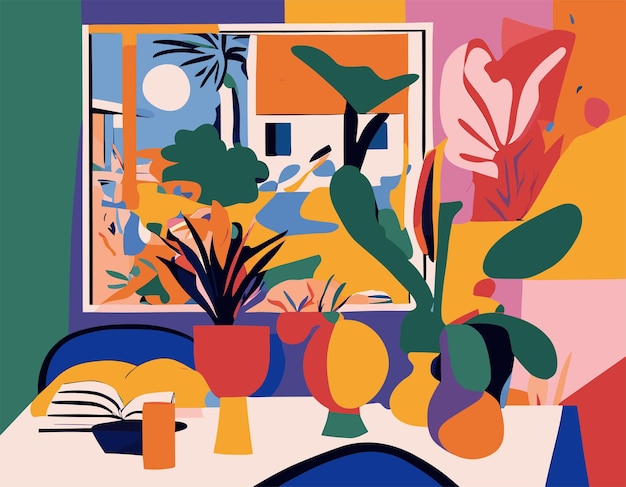 Flat design illustration inspired by matisse's cutout artworks