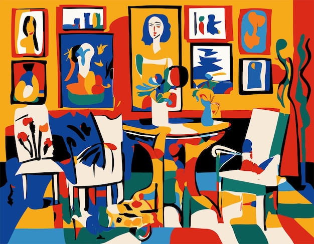 Плоская иллюстрация дизайна, вдохновленная вырезанными работами Матисса.