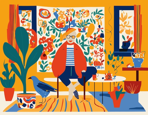 Illustrazione dal design piatto ispirata alle opere d'arte ritagliate di matisse