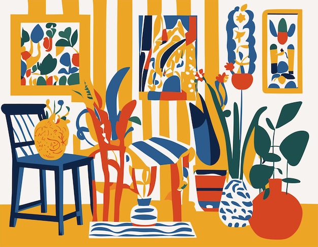 Flat design illustration inspired by Matisse's cutout artworks