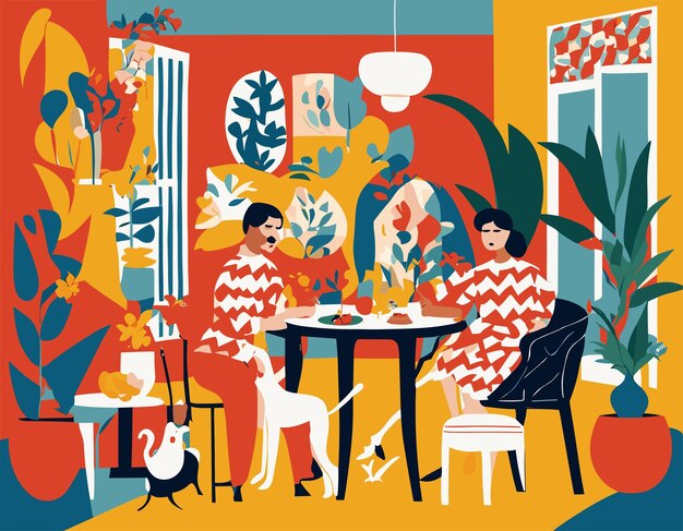 Vector flat design illustration inspired by matisse's cutout artworks