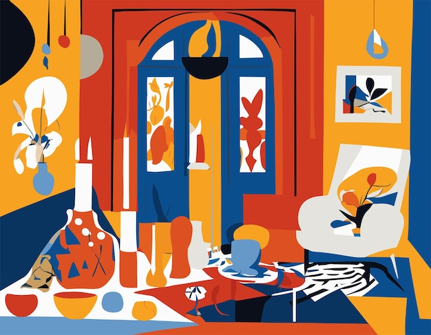 Flat design illustration inspired by Matisse's cutout artworks