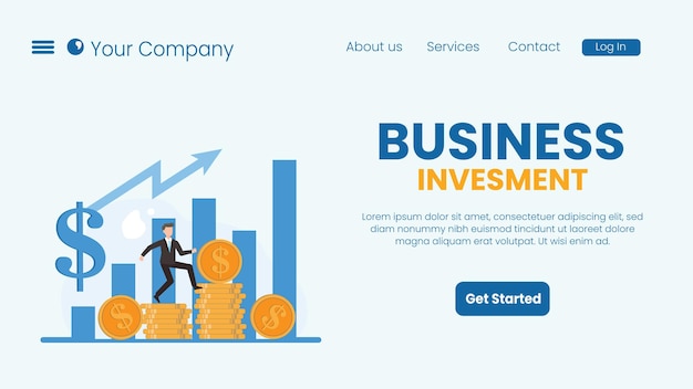 Flat design illustration for investment with money business landing page