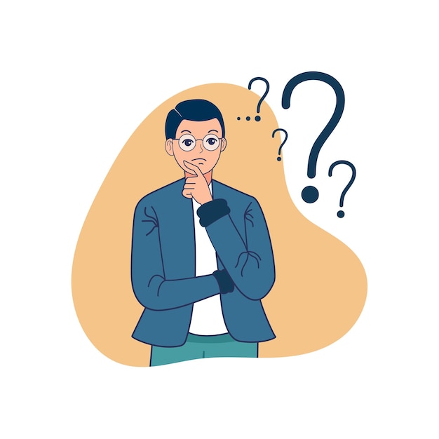 デザイン イラスト 頭に疑問符をつけた男 混乱した男 ジェスチャー キャラクター デザイン
