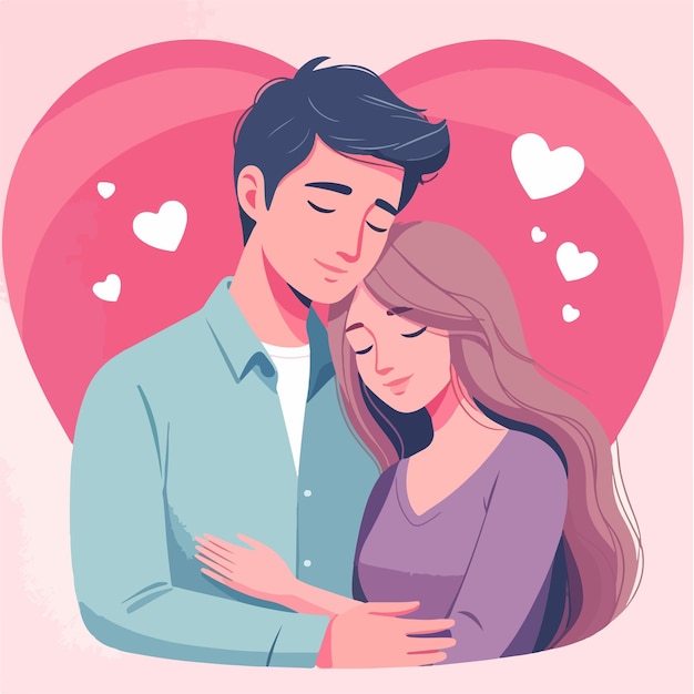 flat design illustration of a man and a woman in a loving embrac