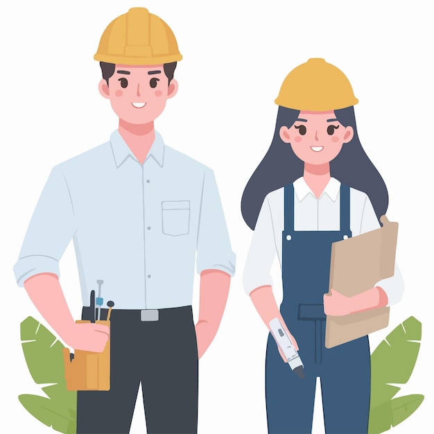 flat design illustration of a mining worker couple with safety helmets