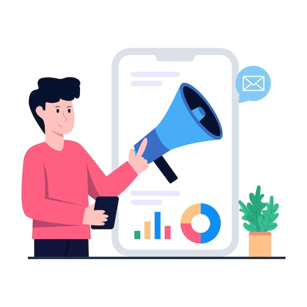 모바일 비즈니스 마케팅의 평면 디자인 일러스트