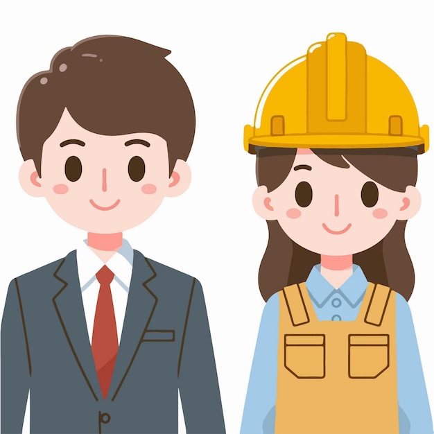 flat design illustration of project construction foreman couple