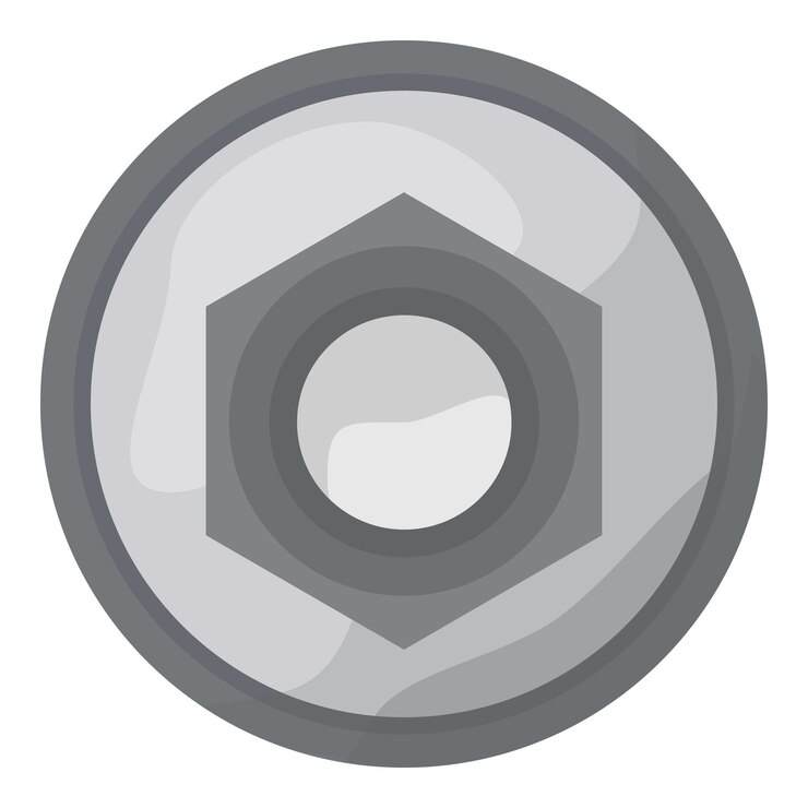 Vector flat design illustration of a silver hex nut isolated on white background
