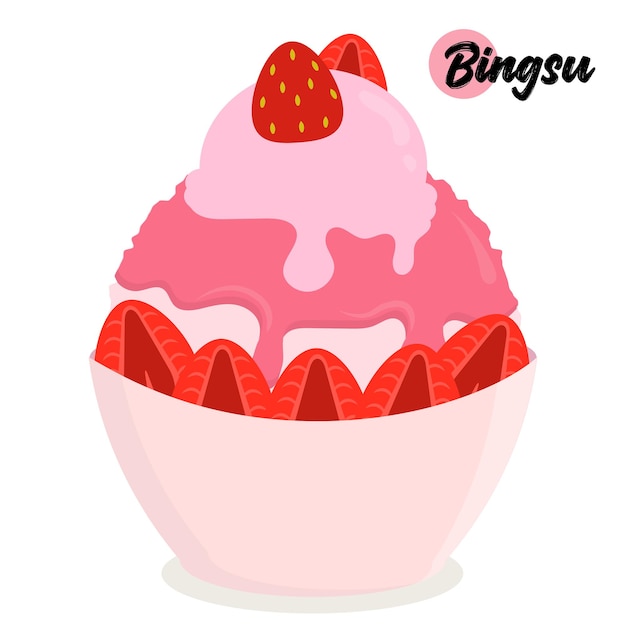 Vector flat design illustration of strawberry bingsu. korean shaved ice