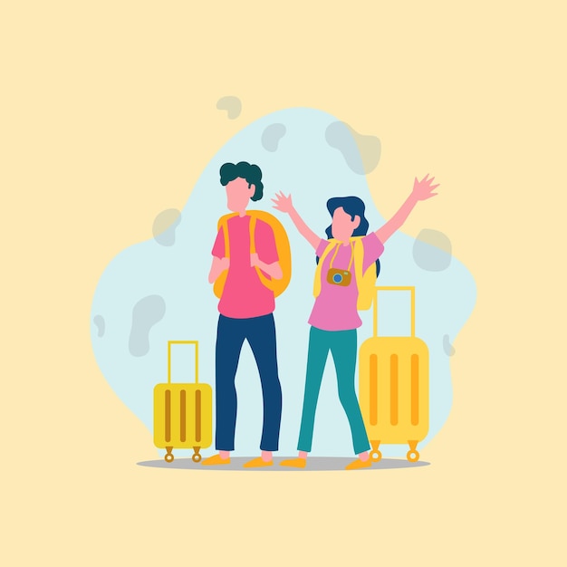 Flat design illustration traveling for couple