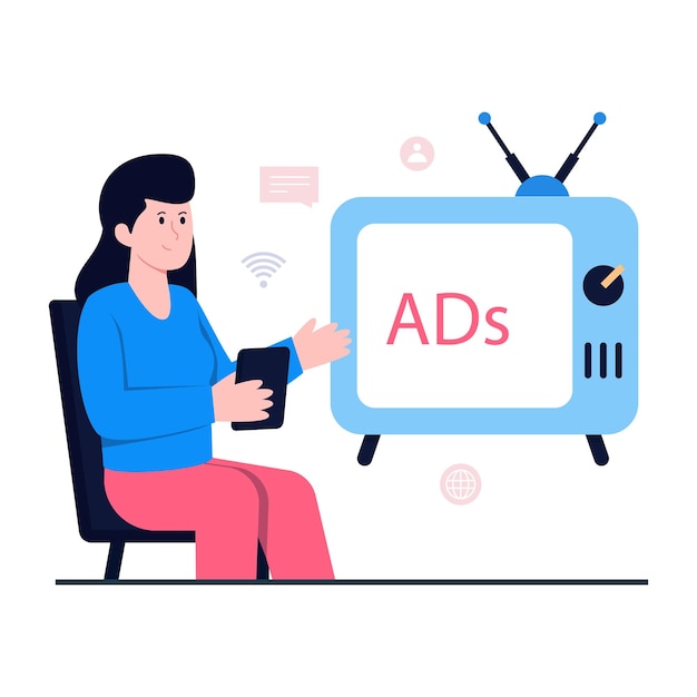 Плоский дизайн иллюстрации телевизионной рекламы