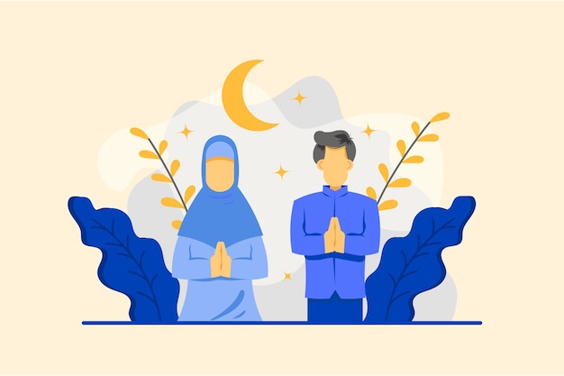 Вектор Иллюстрация плоского дизайна с саламом исламским для синего цвета