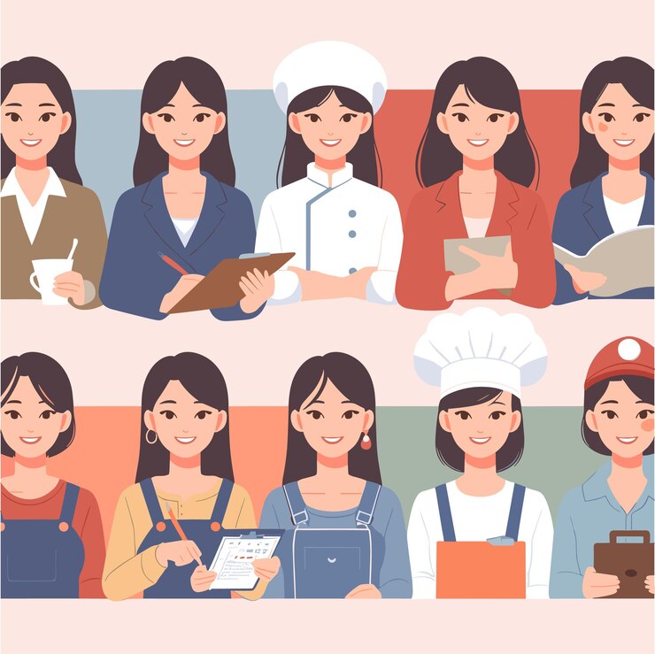 女性の日の囲気のための仕事を持つ女性のフラットデザインのイラスト