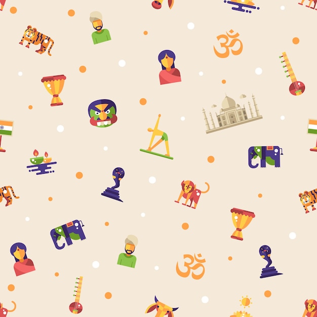 flat design India travel pattern with icons