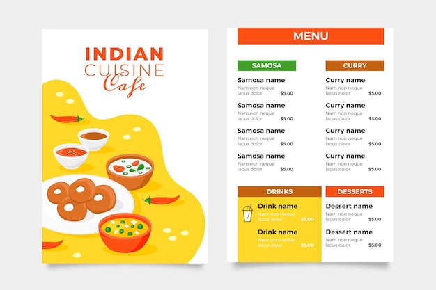 Flat design indian menu template