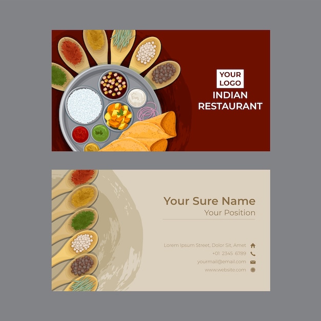 Vector flat design indian restaurant horizontal business card